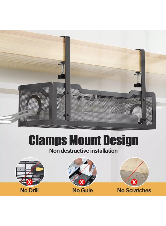 صينية تنظيم الكابلات تحت المكتب، لون أسود، مزودة بمشبك لتنظيم الأسلاك، صندوق لتنظيم الكابلات للمكاتب والمنازل - Image 3