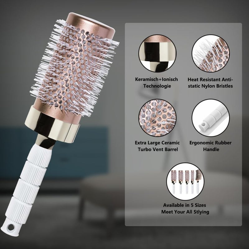 Aozzy Round Brush Set with Boar Bristle Curved Vented Hairbrush for Styling, Drying, and Healthier, Shinier Hair - Image 3