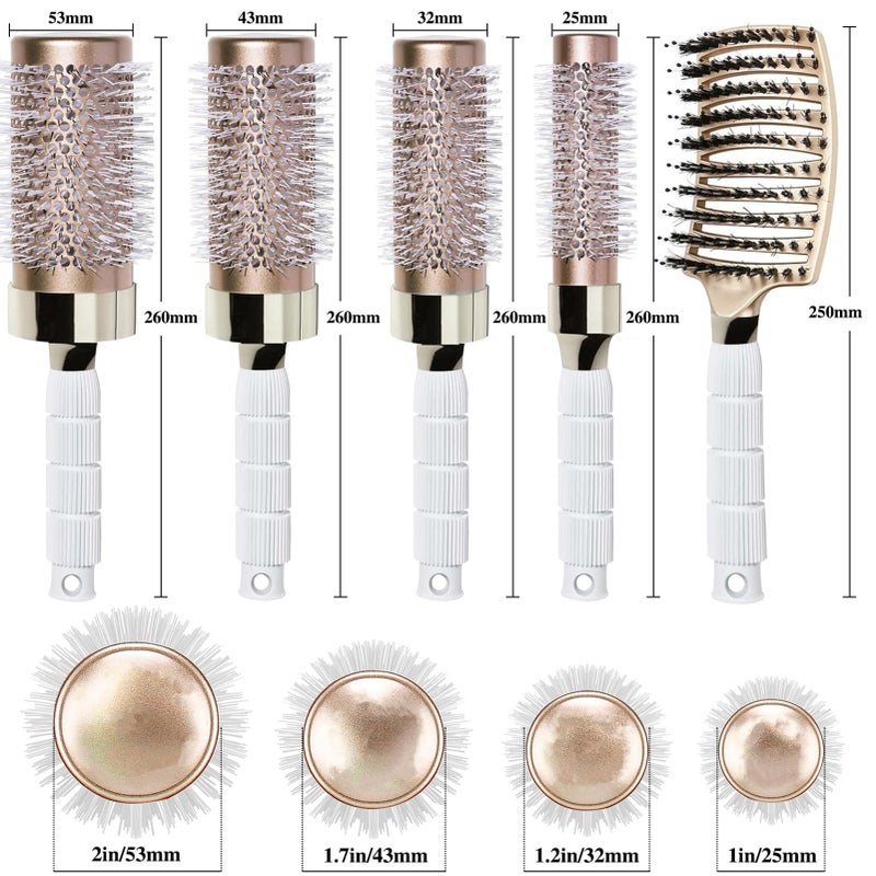 Aozzy Round Brush Set with Boar Bristle Curved Vented Hairbrush for Styling, Drying, and Healthier, Shinier Hair - Image 2
