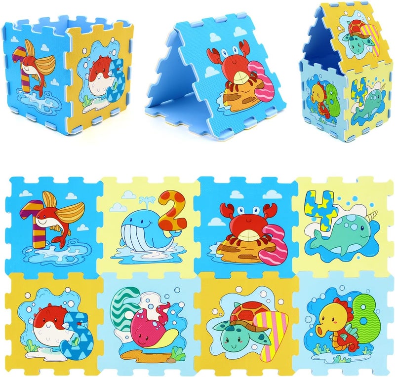 GLACER Kids Foam Puzzle Play Mat, 8-Piece Interlocking Baby Floor Puzzle Tiles w/Educational Animal Patterns, Non-Slip Waterproof Foam Crawling Mat for Toddler Playroom (Ocean Life Pattern) - Image 1