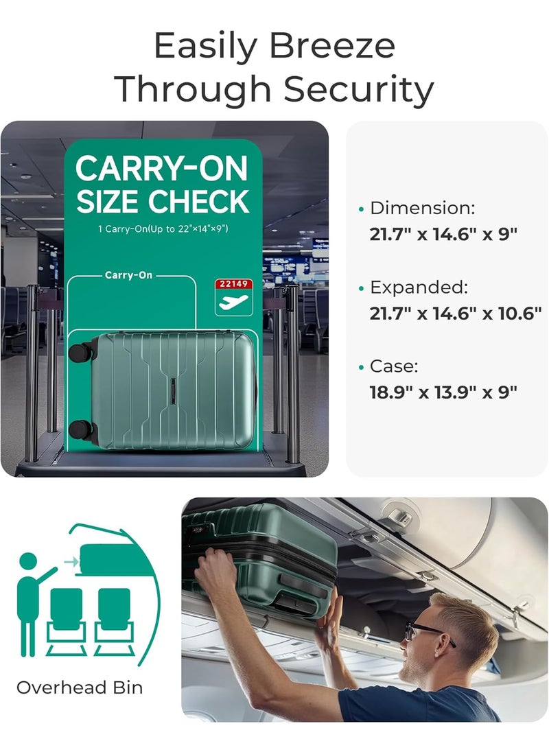 BAGSMART BAGSMART Carry On Luggage 22x14x9 Airline Approved with TSA Lock20 Inch Lightweight Luggage with Spinner Wheels100 PC Hard Shell Carry On Suitcases for Men WomenPine Green  - Image 4