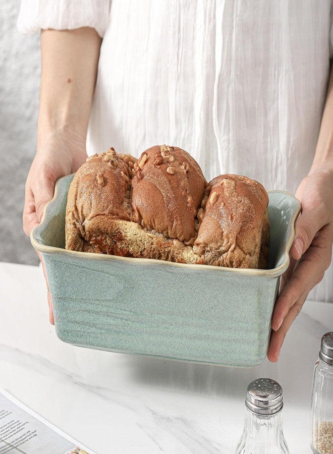 HVH Ceramic Loaf Pan for Baking Bread, Rectangular Baking Bread Loaf Pan, 9 x 5 inch Bread Pan, Bread Baking Pan for Cooking, Wave Series, Farmhouse Style (Turquoise) - Image 3