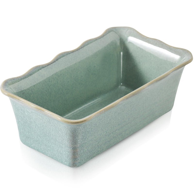 HVH Ceramic Loaf Pan for Baking Bread, Rectangular Baking Bread Loaf Pan, 9 x 5 inch Bread Pan, Bread Baking Pan for Cooking, Wave Series, Farmhouse Style (Turquoise) - Image 1