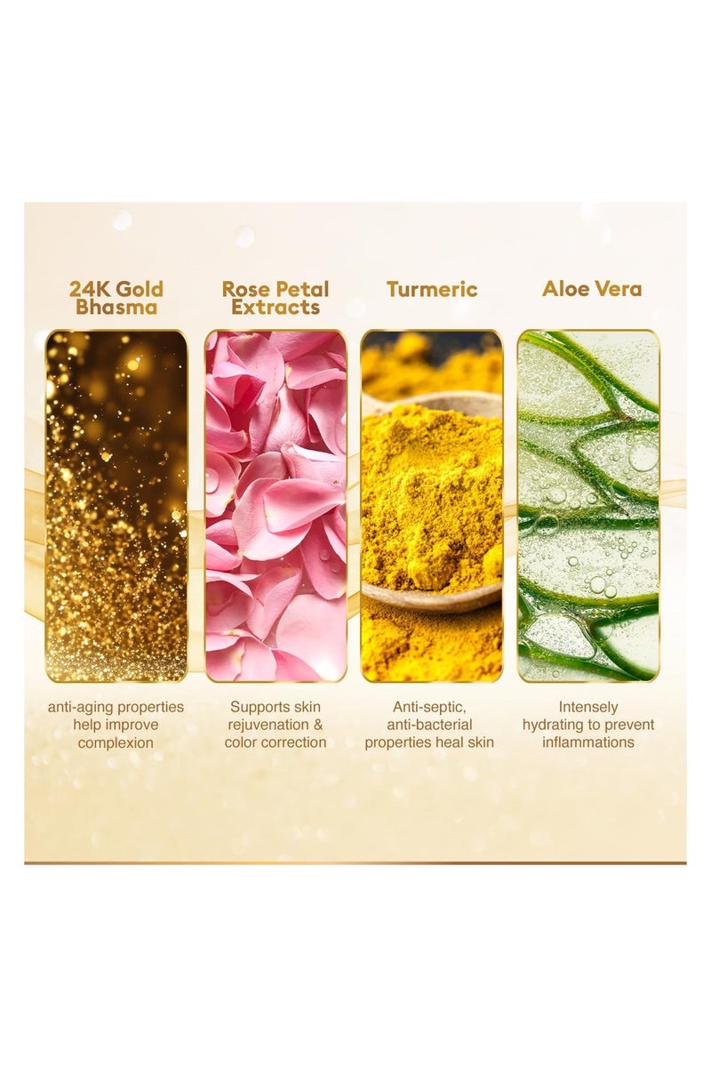 VLCC Gold Facial Kit for Bright & Glowing Skin 60g | 6-Step Facial Kit with Gold Infused Products | Cleanser, Scrub, Gel, Cream, Peel-Off Mask, & Moisturizing Gel | Instant Glow & Hydration. - Image 2