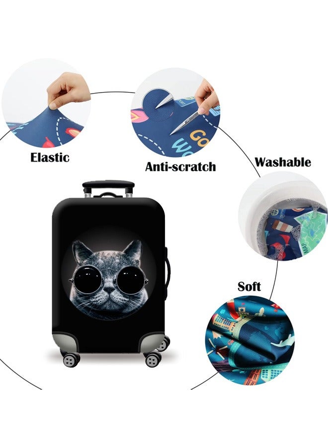 Travel Luggage Cover Washable Suitcase Cover Protector Anti-Scratch and Dust-Proof Suitcase Cover Fits 18/24/28/32 Inch Suitcase Spandex Protective Cover (Cat) - Image 3
