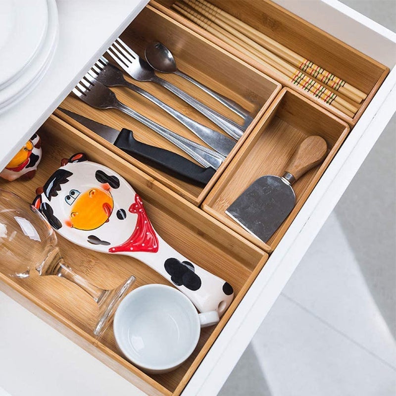 PRATIQUE Bamboo Drawer Organizer - Kitchen Utensil Organizer Silverware Tray Cutlery Holderï¼ŒOffice Desk Supplies and Accessories (8.9x5.9x2.6 inch) - Image 2