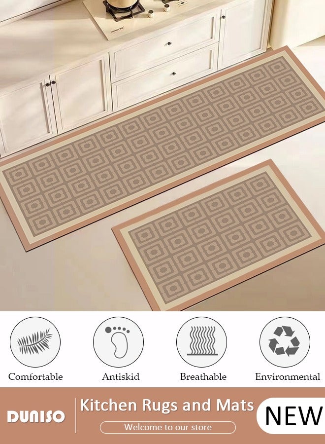 DUNISO Diatom Mud Bath Mat Set Bathroom Kitchen Rug Mat Extra Soft and Absorbent Bath Rugs Non-Slip Quick Drying Floor Bath Tub Mat for Bathroom Floor Tub and Shower 50*80CM+50*160CM  - Image 1