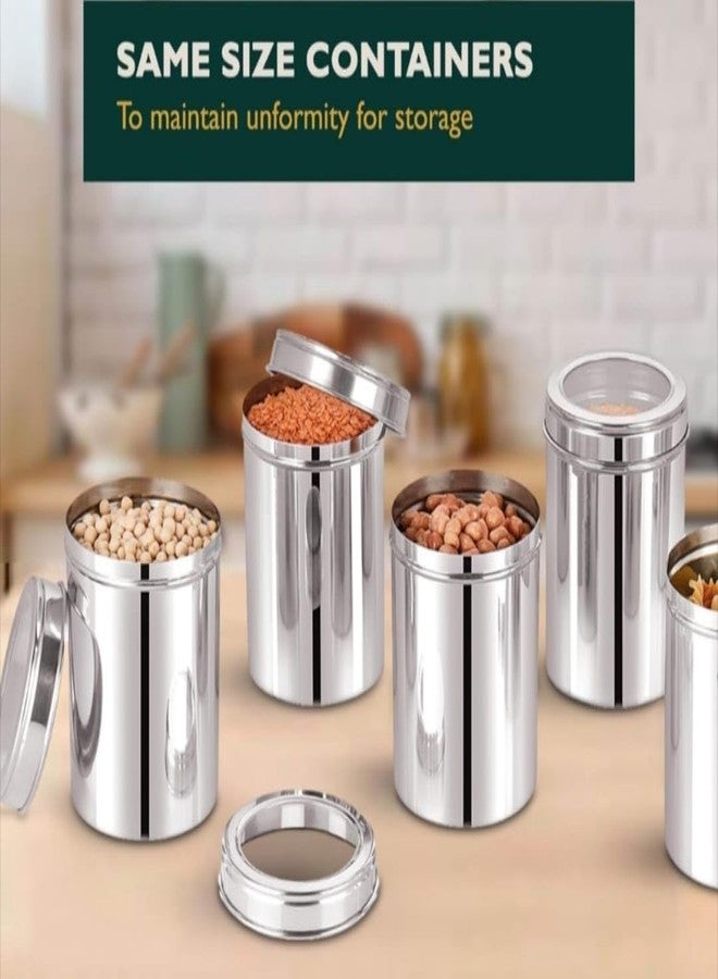 STEEPLE 750gms Stainless Steel Kitchen Containers | Grocery Containe | See Through 1000ml Kitchen Storage Containers - Set of 6 | Transparent Steel Canisters Capacity - 750gms Approx - Image 2
