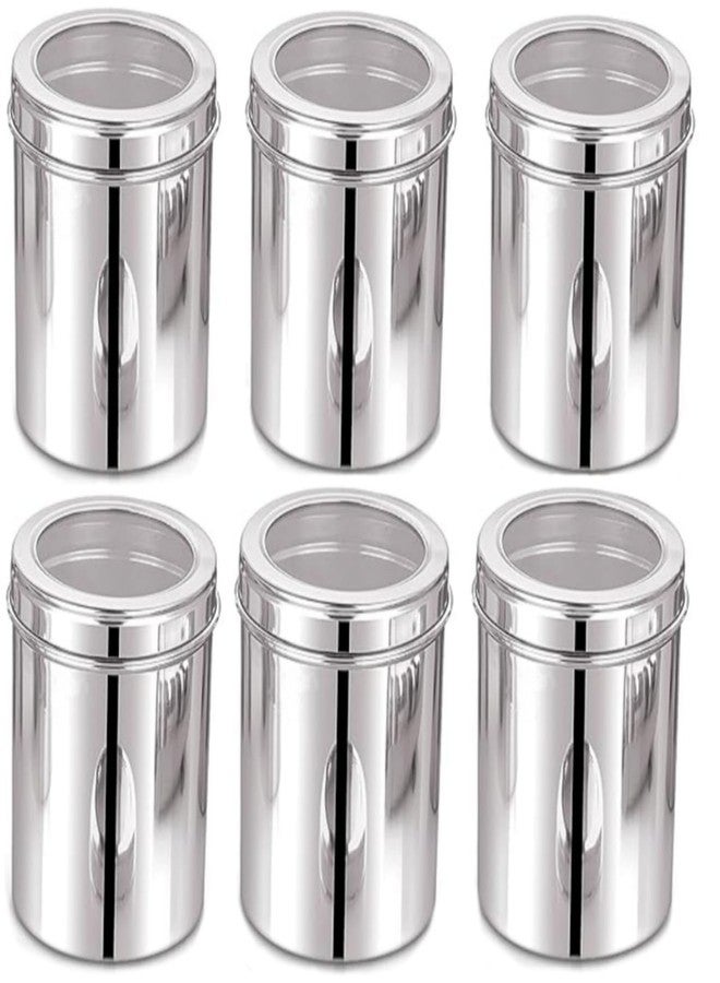 STEEPLE 750gms Stainless Steel Kitchen Containers | Grocery Containe | See Through 1000ml Kitchen Storage Containers - Set of 6 | Transparent Steel Canisters Capacity - 750gms Approx - Image 1