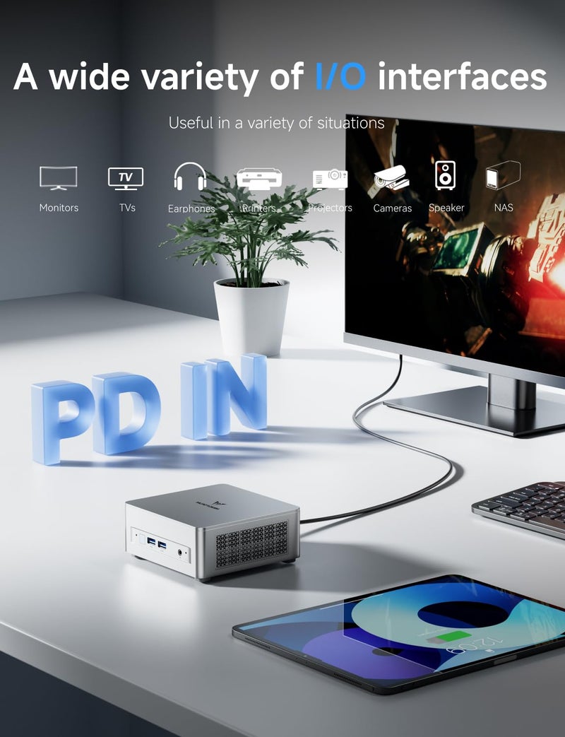MINISFORUM UM870 كمبيوتر ميني PC نحيف بمعالج AMD Ryzen 7 8745H 8C/16T بدون RAM/SSD/OS، مخرج HDMI/DP/USB4 8K@60Hz، 1X2.5G RJ45، 4XUSB، واي فاي مزدوج النطاق، رسومات AMD Radeon 780M - Image 5