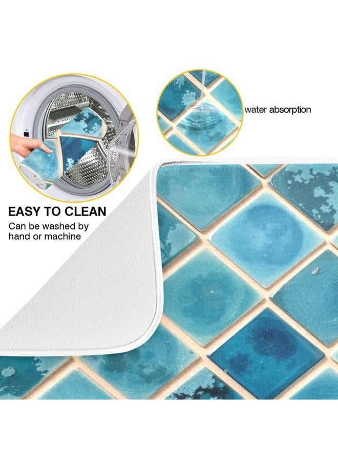 Kcldeci Turquoise Marble Dish Drying Mats for Kitchen 16x18 inch Drying Pad Dish Drainer Mat Kitchen Counter Mat Dish Drainer Mat L - Image 2