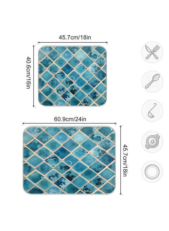 Kcldeci Turquoise Marble Dish Drying Mats for Kitchen 16x18 inch Drying Pad Dish Drainer Mat Kitchen Counter Mat Dish Drainer Mat L - Image 3