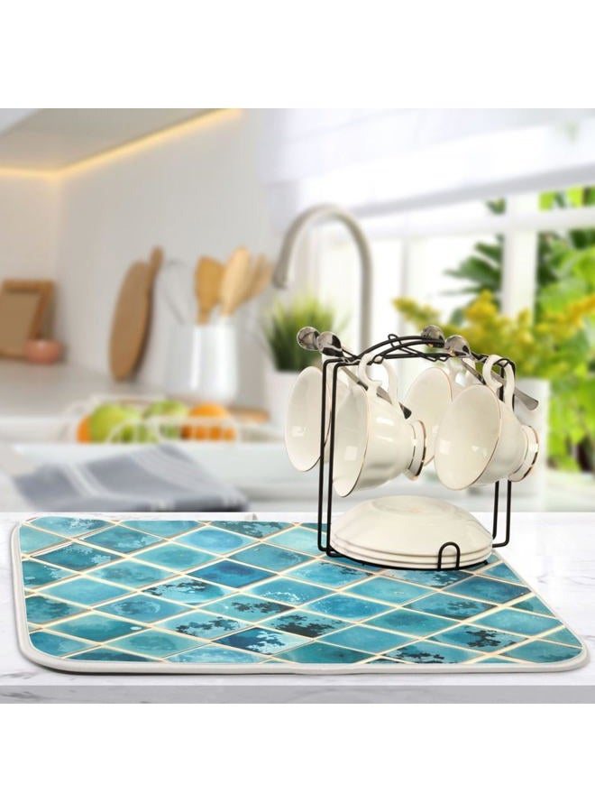 Kcldeci Turquoise Marble Dish Drying Mats for Kitchen 16x18 inch Drying Pad Dish Drainer Mat Kitchen Counter Mat Dish Drainer Mat L - Image 5