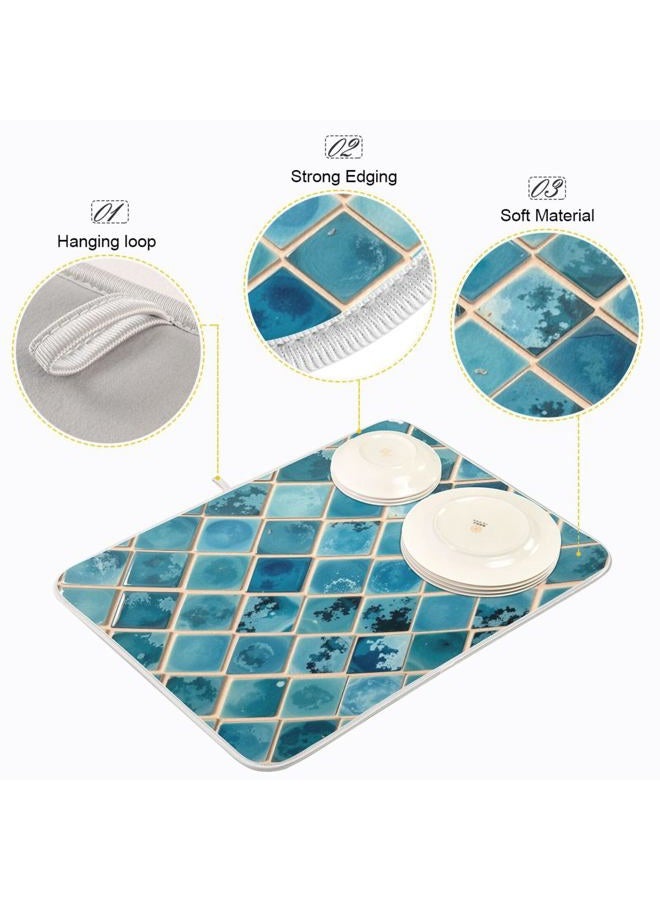 Kcldeci Turquoise Marble Dish Drying Mats for Kitchen 16x18 inch Drying Pad Dish Drainer Mat Kitchen Counter Mat Dish Drainer Mat L - Image 4