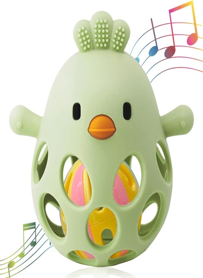 TOHIBEE Baby Teething Rattle Toy, Upgraded Easy Grasp Silicone Teething Rattle Ball Toy for Babies Over 3 Months, 100% Food Grade, Gift for Infant Boys and Girls 0-6-12 Months, (Rattle Green) - Image 1