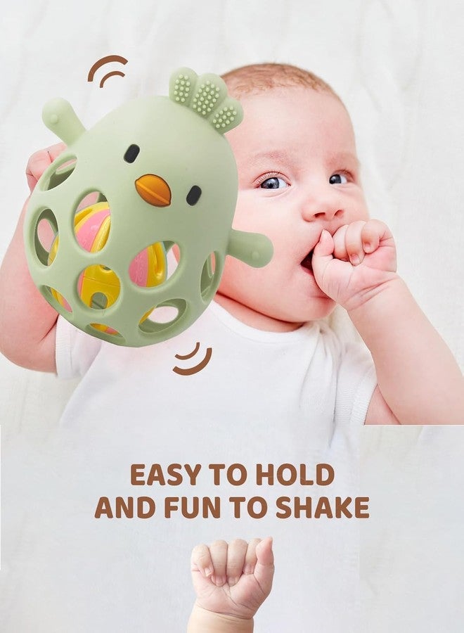 TOHIBEE Baby Teething Rattle Toy, Upgraded Easy Grasp Silicone Teething Rattle Ball Toy for Babies Over 3 Months, 100% Food Grade, Gift for Infant Boys and Girls 0-6-12 Months, (Rattle Green) - Image 3