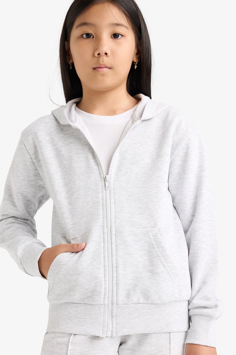 DeFacto Grey Girl Regular Fit Hooded Cardigan Basic Casual - Image 1