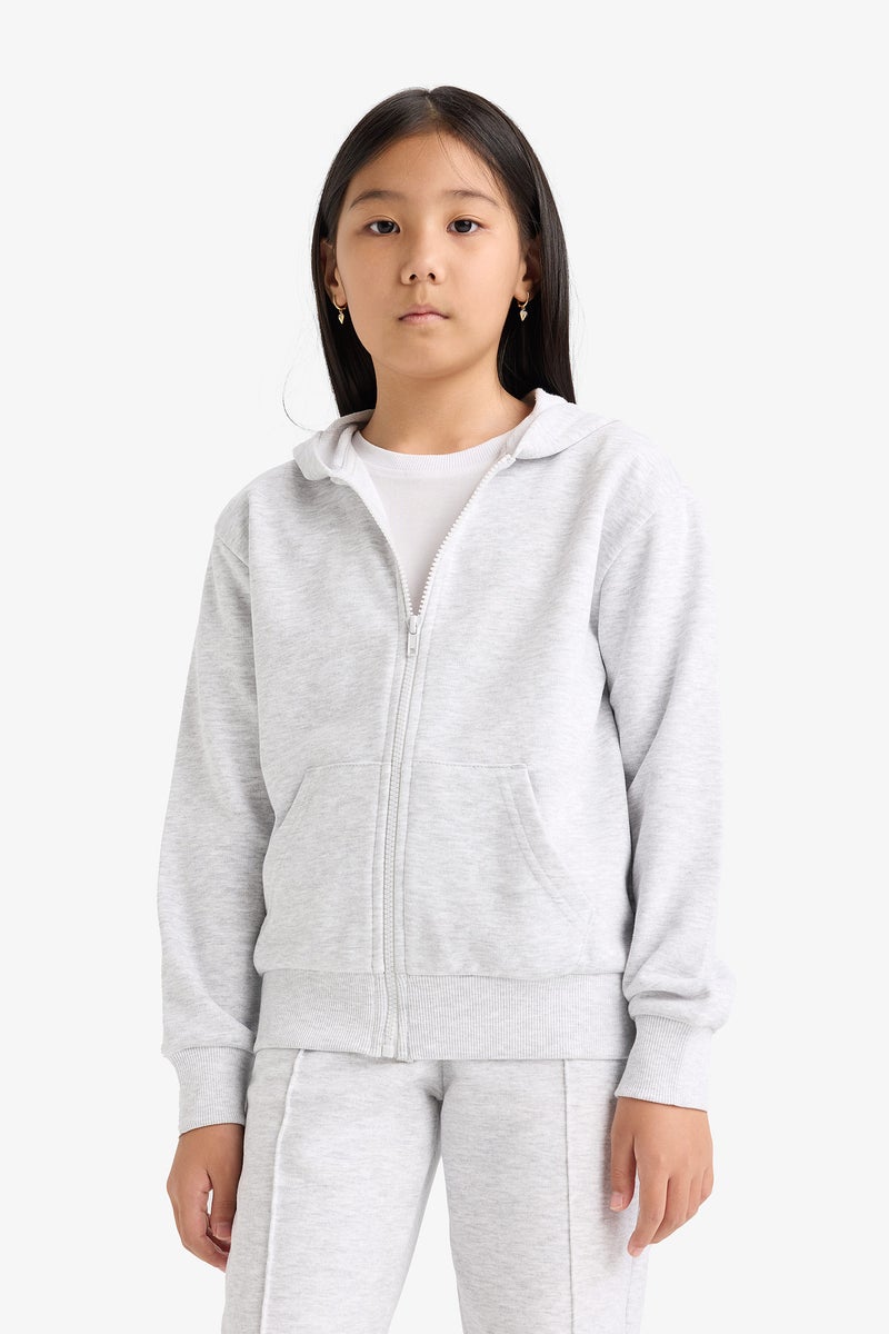 DeFacto Grey Girl Regular Fit Hooded Cardigan Basic Casual - Image 3
