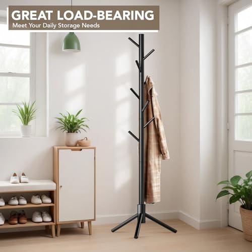 Hupmad Wooden Tree Coat Rack StandSturdy Freestanding Coat Rack with 8 Hooks3 Adjustable Height for Child AdultWood Coat Stand Tree Fits Entryway Bedroom Office for BagsHats 2 Pack - Image 3