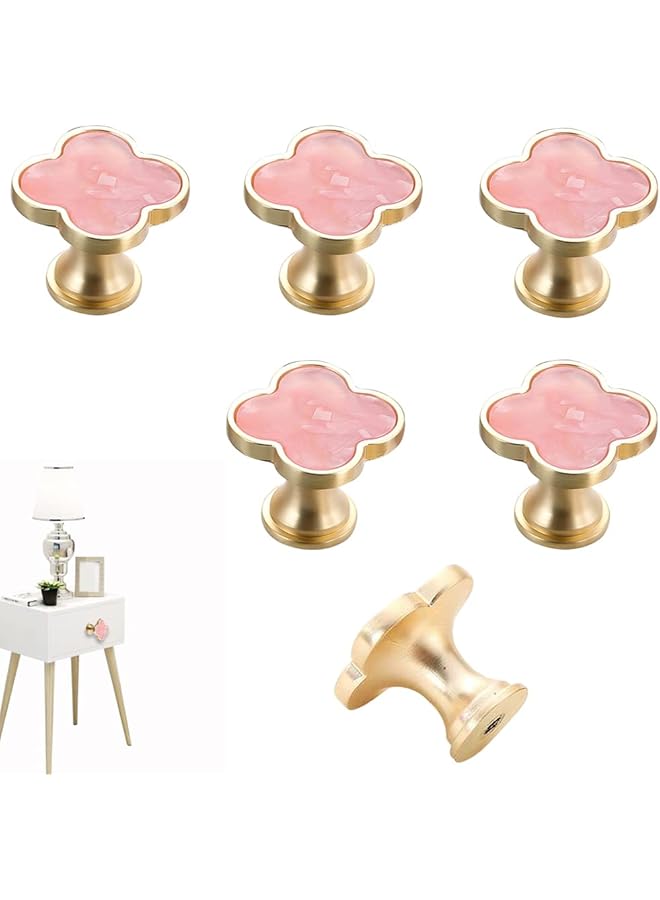 PROMASS promass 6 Pcs Clover Knobs Dresser Cabinets Kitchen Cupboard Pulls Drawer Wardrobe Shoe Cabinet Jewelry Box Pulls Furniture Coffee Table Single Hole Door Handles(Pink)  - Image 1