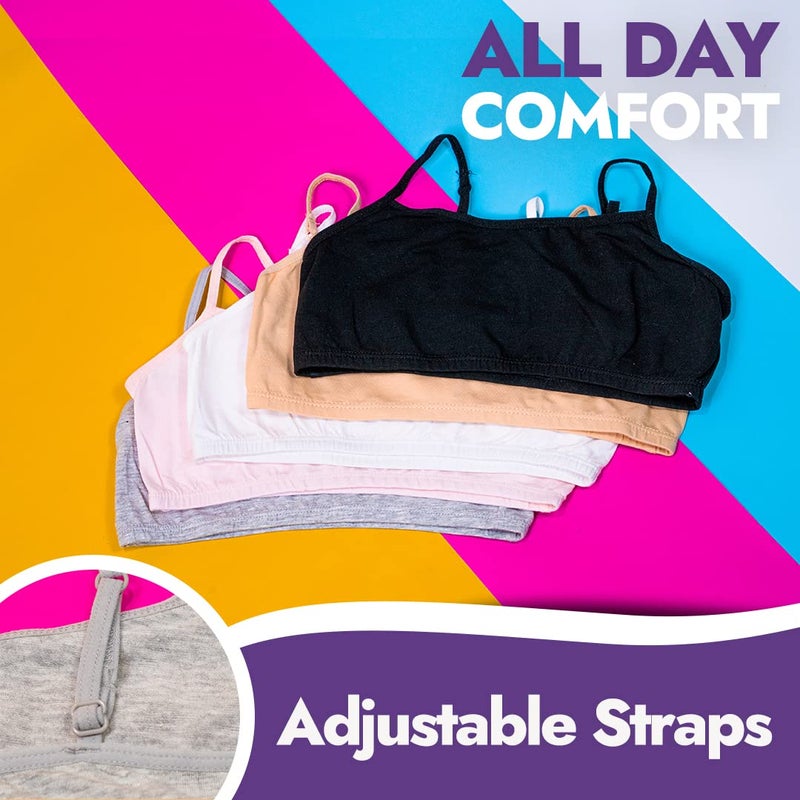 Popular Cotton Girls Training Bra - Crop Cami Training Bras for Girls w Adjustable Straps. Bra Pack 4 PK PnkBlu STRP 14 - Image 2