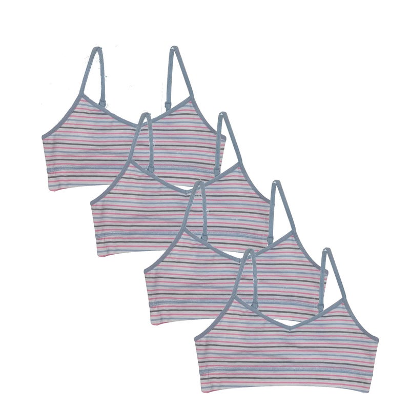 Popular Cotton Girls Training Bra - Crop Cami Training Bras for Girls w Adjustable Straps. Bra Pack 4 PK PnkBlu STRP 14 - Image 1