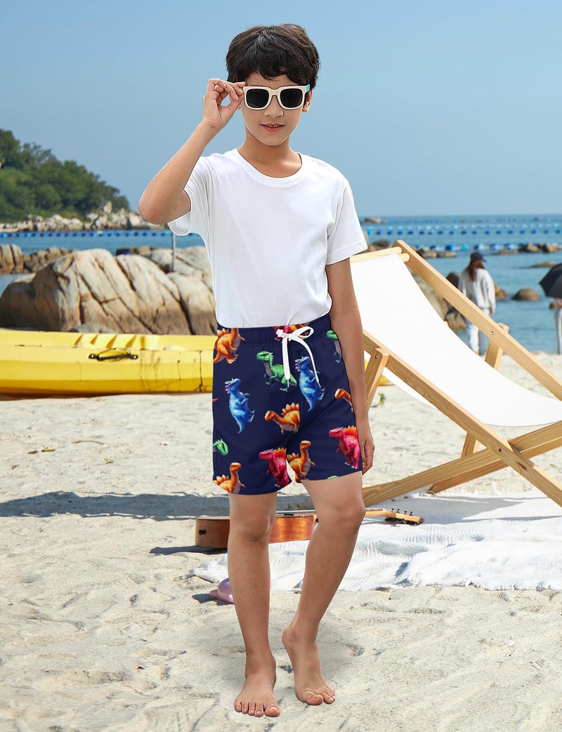 uideazone Boys Dinosaur Swim Trunks Quick Dry Swimsuit Surfing Bathing Suit Beach Board Shorts with Mesh Lining Size 8 Size 9 Size 10 - Image 4
