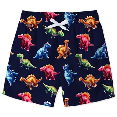 uideazone Boys Dinosaur Swim Trunks Quick Dry Swimsuit Surfing Bathing Suit Beach Board Shorts with Mesh Lining Size 8 Size 9 Size 10 - Image 1