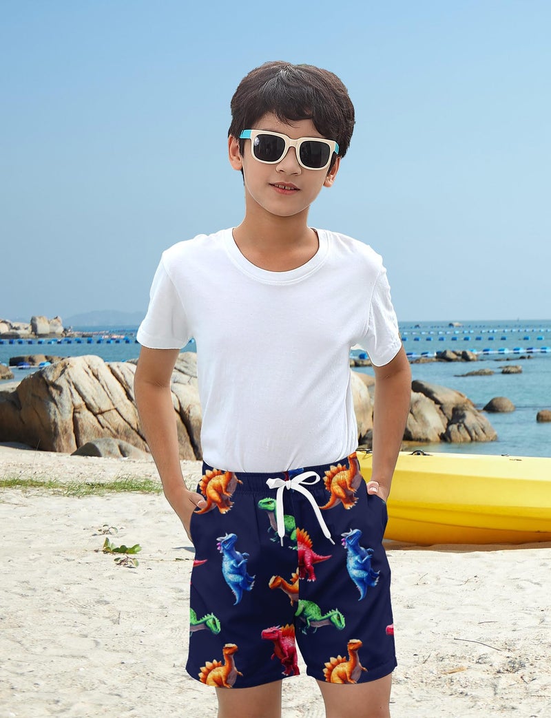 uideazone Boys Dinosaur Swim Trunks Quick Dry Swimsuit Surfing Bathing Suit Beach Board Shorts with Mesh Lining Size 8 Size 9 Size 10 - Image 5