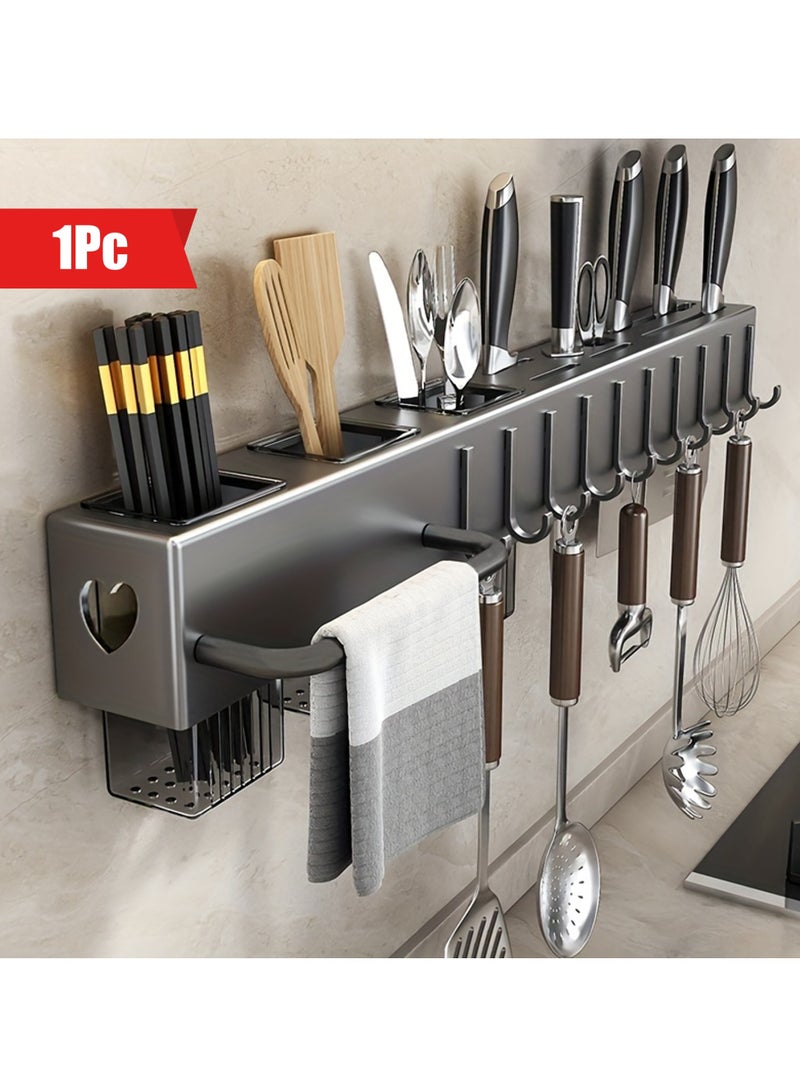 Premium Wall-Mounted Knife Storage Rack - Metal Kitchen Organizer With Hooks And Utensil Holder - Space-Saving, Durable Multifunctional Design For Chopsticks, Knives & Tools - Easy To Install - Image 1