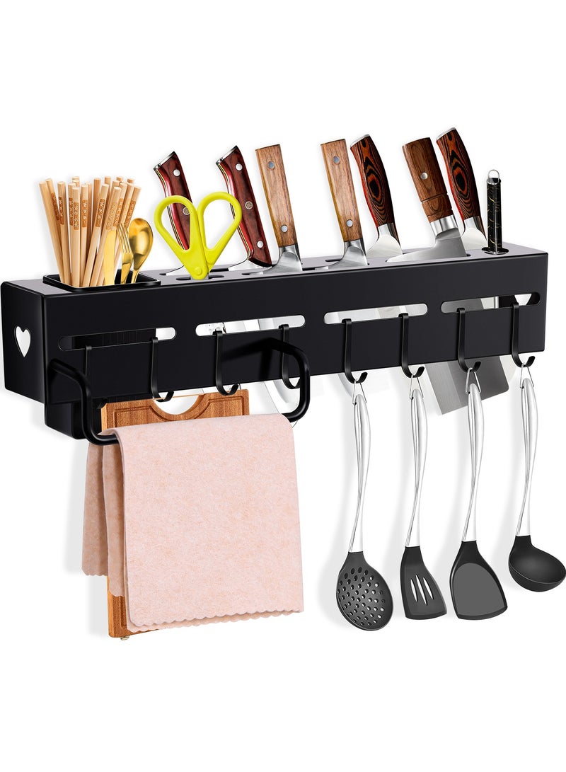Premium Wall-Mounted Knife Storage Rack - Metal Kitchen Organizer With Hooks And Utensil Holder - Space-Saving, Durable Multifunctional Design For Chopsticks, Knives & Tools - Easy To Install - Image 4