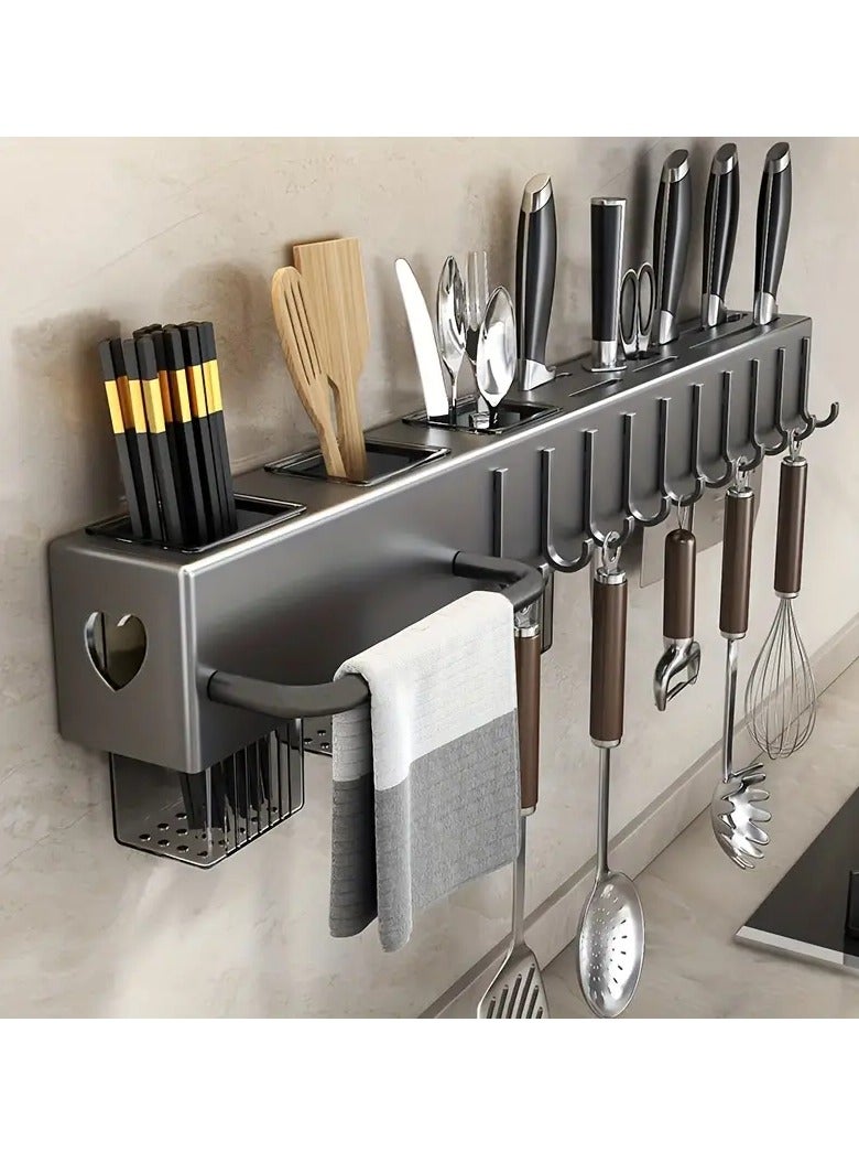 Premium Wall-Mounted Knife Storage Rack - Metal Kitchen Organizer With Hooks And Utensil Holder - Space-Saving, Durable Multifunctional Design For Chopsticks, Knives & Tools - Easy To Install - Image 3
