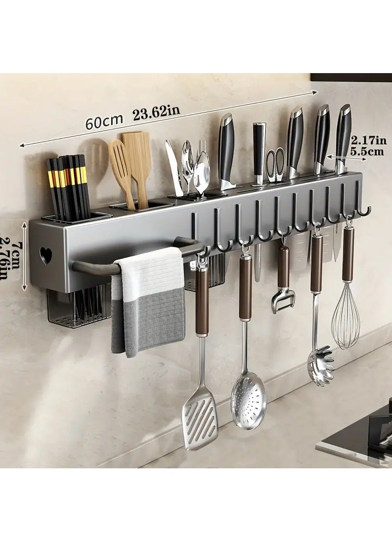 Premium Wall-Mounted Knife Storage Rack - Metal Kitchen Organizer With Hooks And Utensil Holder - Space-Saving, Durable Multifunctional Design For Chopsticks, Knives & Tools - Easy To Install - Image 2