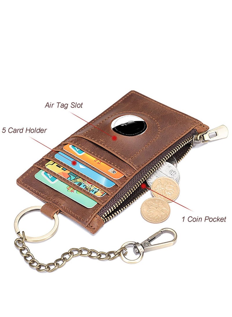 Y&D Men's Leather Wallet with AirTag Holder, Slim Minimalist Front Pocket for RFID Blocking Antique Brown, MINI, Classic  - Image 3