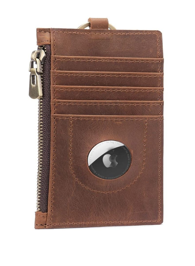 Y&D Men's Leather Wallet with AirTag Holder, Slim Minimalist Front Pocket for RFID Blocking Antique Brown, MINI, Classic  - Image 1