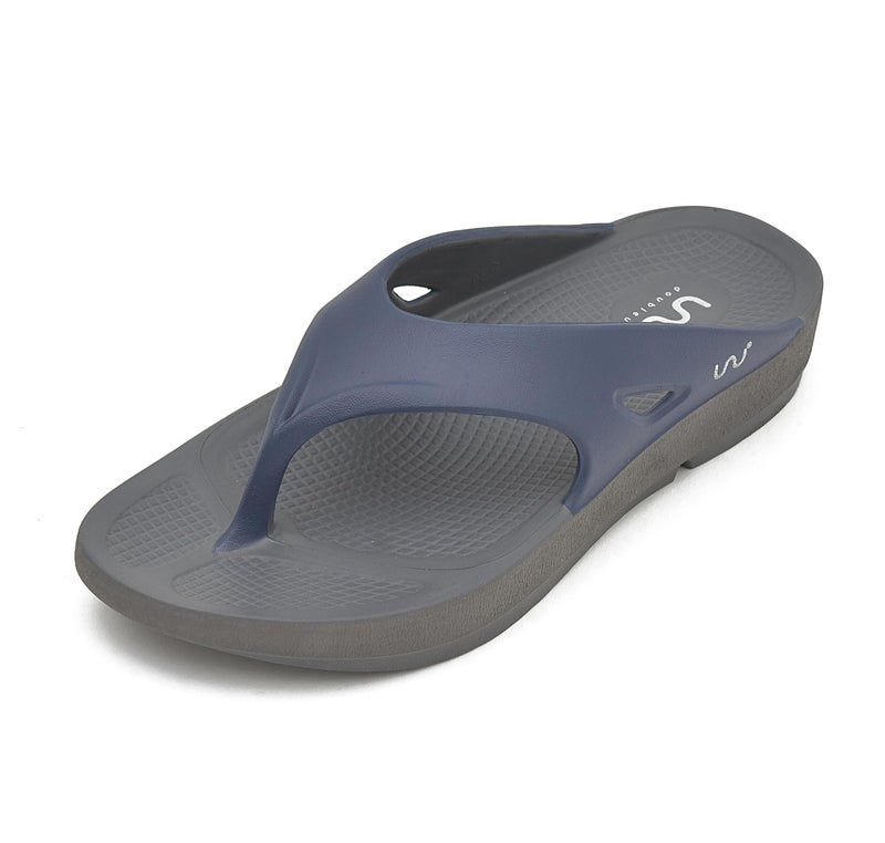 doubleu Recovery Slipper|Soft Doctor Anti-Skid Slipper for Men|Painted Classic|Slides, Flip-Flops, Chappals (9,Carbon+Navy+Blue) - Image 1