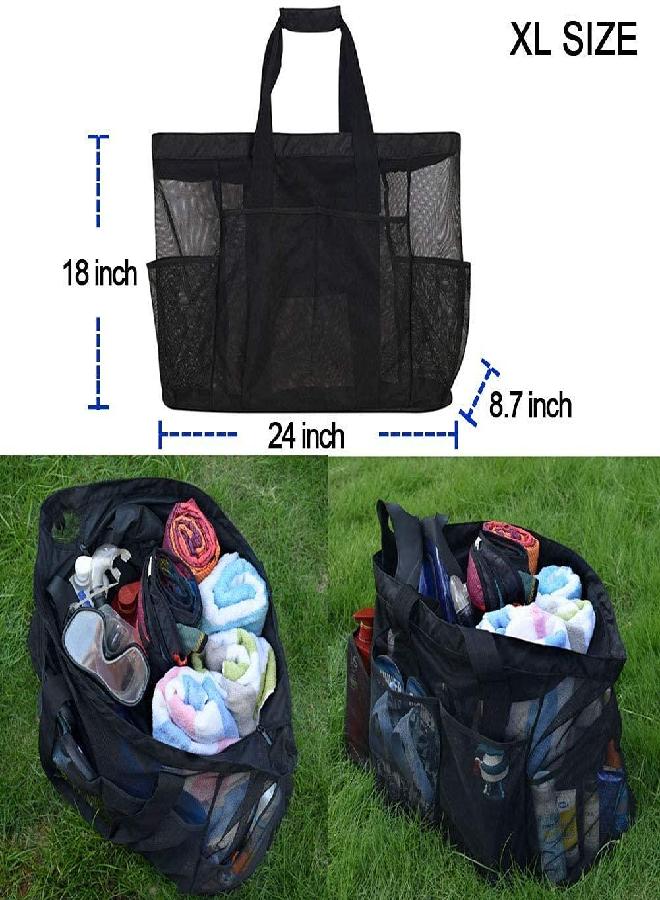 GOTDYA Extra Large Beach Bag, XL Mesh Tote with Zipper and Pockets Ideal for Your Family Lake/Cruise/Beach Vacation Essentials-Black - Image 3