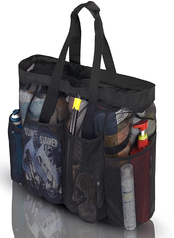 GOTDYA Extra Large Beach Bag, XL Mesh Tote with Zipper and Pockets Ideal for Your Family Lake/Cruise/Beach Vacation Essentials-Black - Image 2