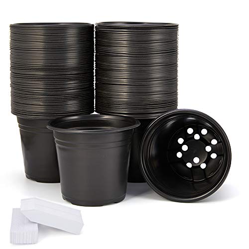 JERIA 100-Pack 0.5 Gallon Plant Nursery Pots, Plastic Pots for Flower Seedling, Flower Plant Container Seed Starting Pot, Come with 100 Pcs Plant Labels(Black) - Image 1