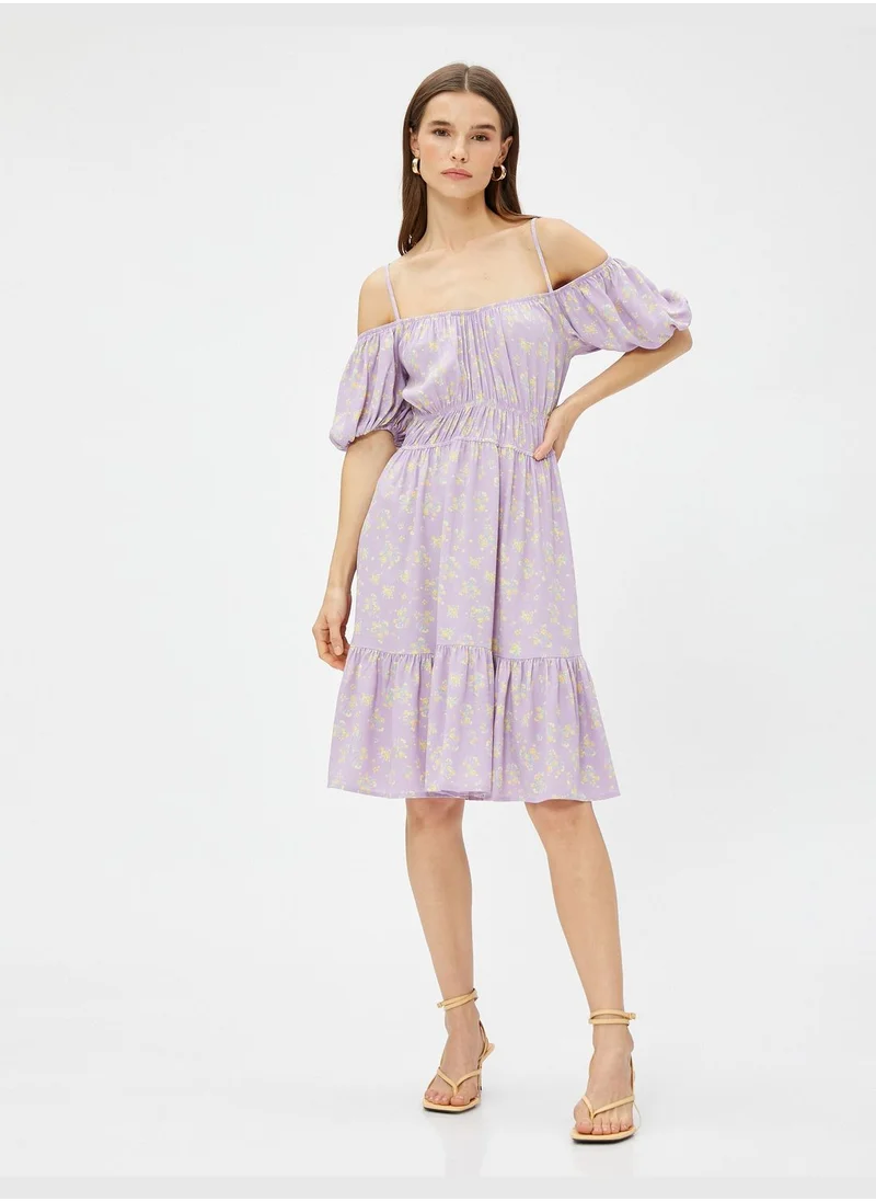 KOTON Gimped Off the Shoulder Floral Short Dress