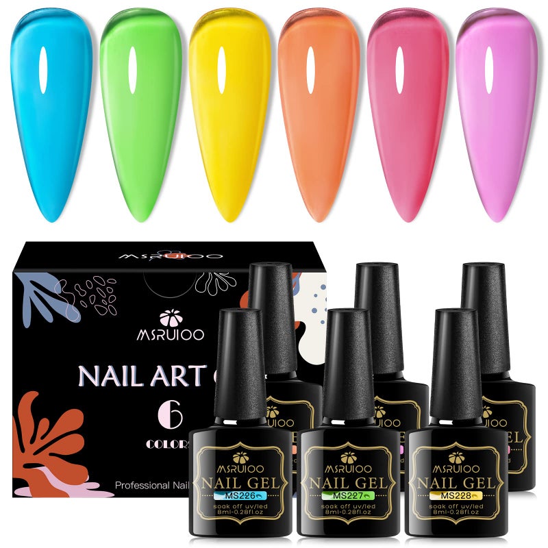 مجموعة طلاء الأظافر الجل MSRUIOO 6 ألوان كريستالية شفافة كيت شفاف بيج وردي أخضر أزرق أصفر