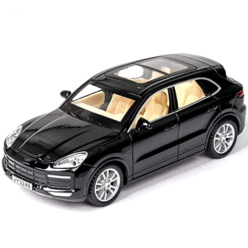 Coelon 1:32 Diecast Metal Car Model Caynen Cars for Kids Pull Back Openable Doors with Light Sound, Black - Image 1