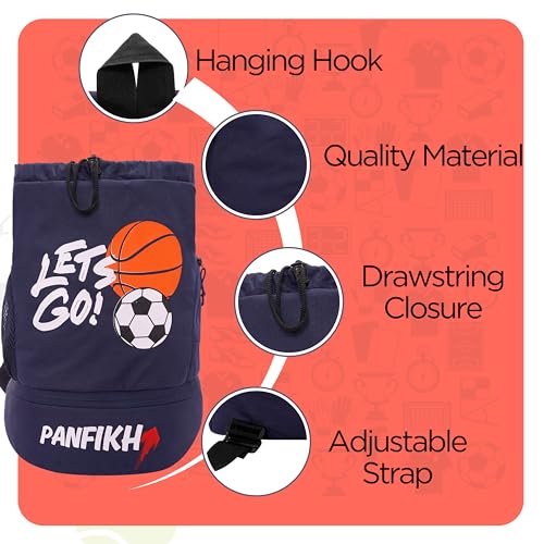 PANFIKH Sports Football Kit Bag with Drawstring Closure Football Kit Basketball Volleyball Gym Bags for Youth Kids - Accessories Backpack - (Blue) - Image 3