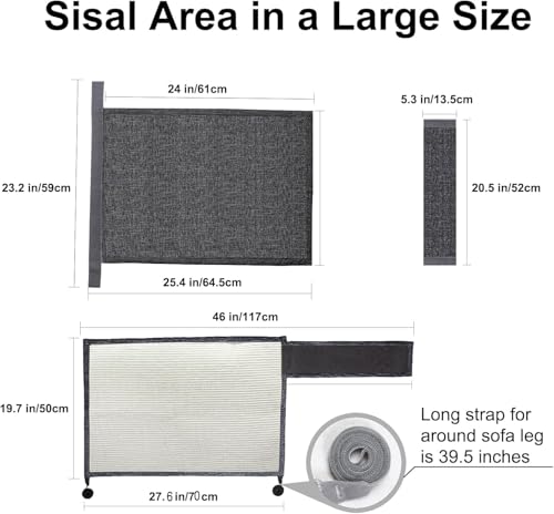 Oroonoko Upgraded Cat Scratch Furniture Couch Protector with 27.6’‘L*19.6’‘W Natural Sisal for Protecting Large Area Couch Sofa Chair,Couch Corner Cat Scratcher(Dark Grey/Right Handed) - Image 2