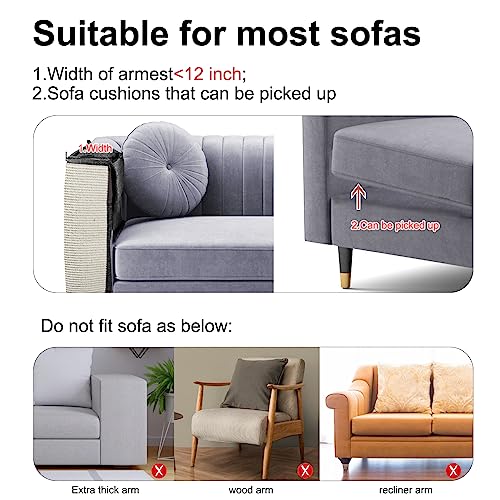 Oroonoko Upgraded Cat Scratch Furniture Couch Protector with 27.6’‘L*19.6’‘W Natural Sisal for Protecting Large Area Couch Sofa Chair,Couch Corner Cat Scratcher(Dark Grey/Right Handed) - Image 5