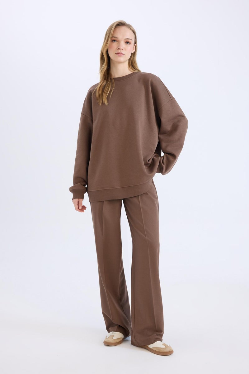 Woman Basic High Waist Standard Length Wide Leg Sweatpants
