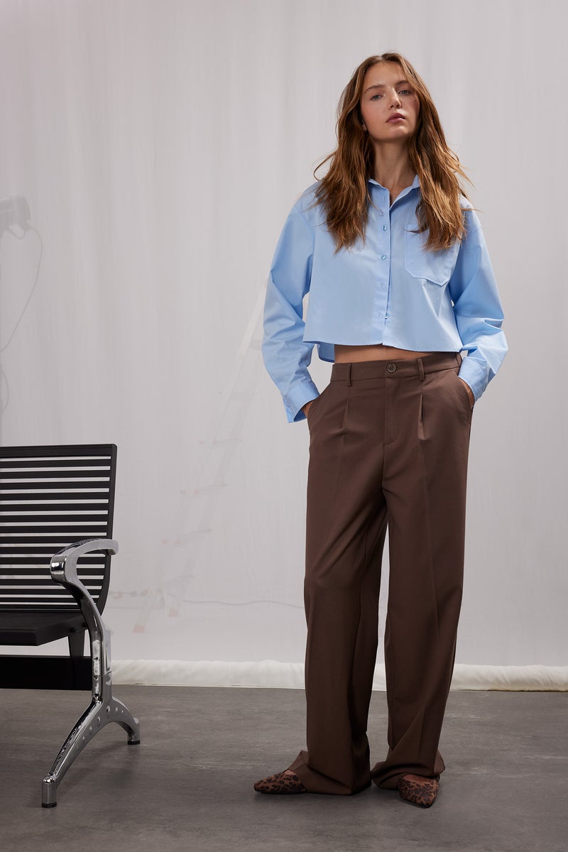 Woman Basic High Waist Standard Length Wide Leg Sweatpants