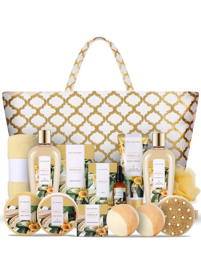 spa luxetique Spa Luxetique Gift Baskets for Women,15 Pcs Vanilla Spa Gifts for Women, Gifts for Women with Bubble Bath, Bath Salt, Bath Bombs Christmas Gift Baskets With Tote Bag, Spa Baskets for Women Gift  - Image 1