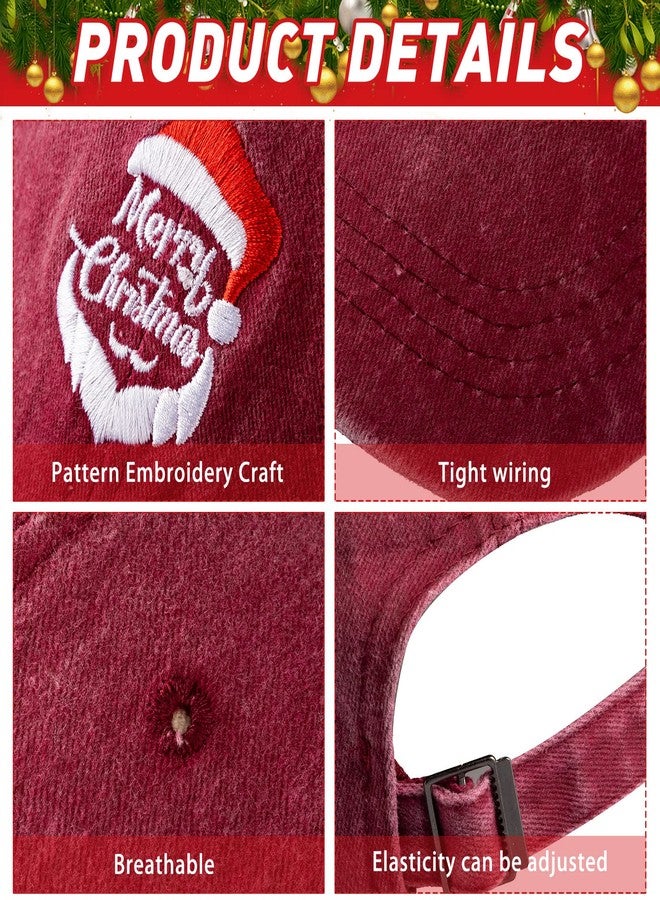 Vabean 4 Pcs Christmas Hat Baseball Cap Gift Santa Embroidered Xmas Hat Adjustable Washed Funny Baseball Cap for Men Women (Dark Color) - Image 3