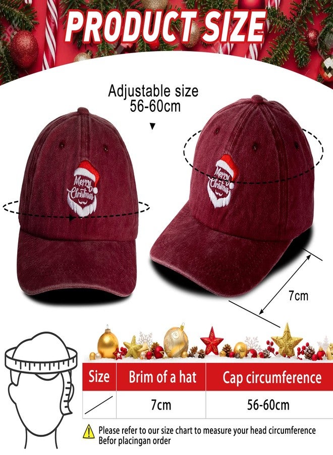 Vabean 4 Pcs Christmas Hat Baseball Cap Gift Santa Embroidered Xmas Hat Adjustable Washed Funny Baseball Cap for Men Women (Dark Color) - Image 2